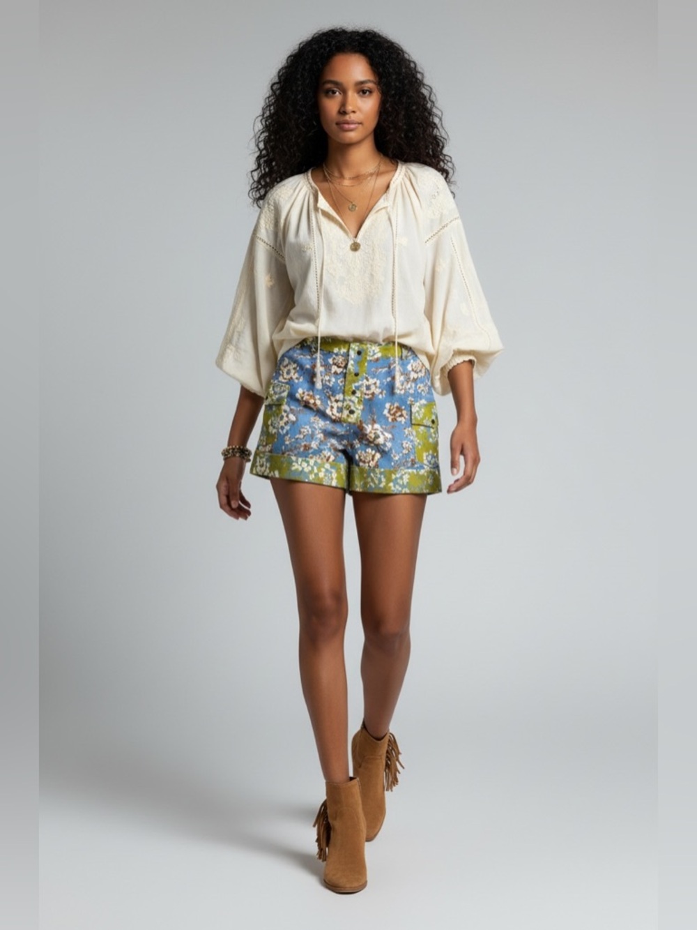 Mason’s Daughter Floral Blue and Green Floral  High Waisted Shorts  NWT